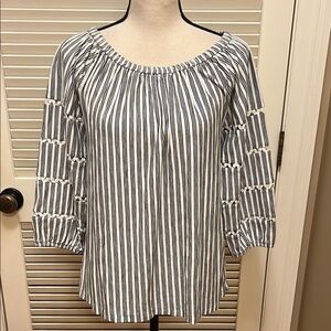 Talbots Peasant Style Blouse in White and Black Stripes, Size Medium, NWOT